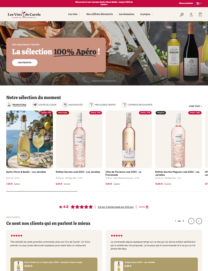 Boutique Shopify Les Vins de Carole propulsée par vin.co