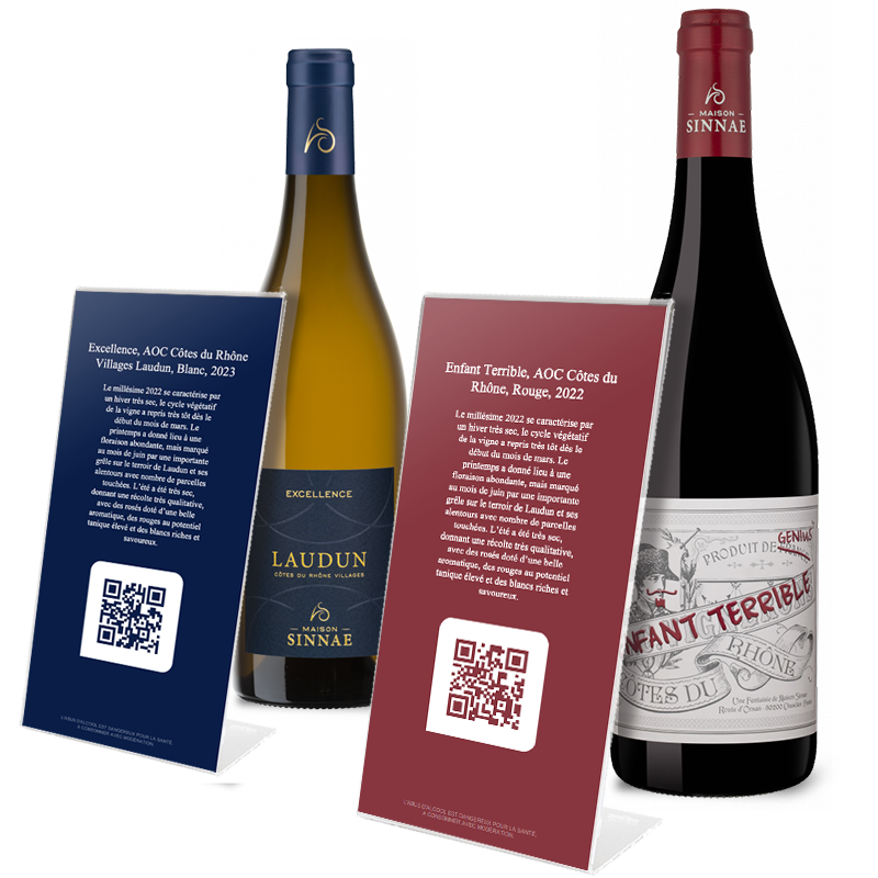 Présentoir dégustation vin.co avec QR Code et smartphone