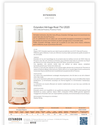 Fiche produit du catalogue PDF vin.co