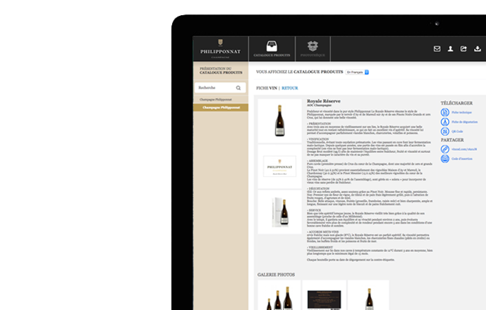 Catalogue produit personnalisé de l'extranet vin.co