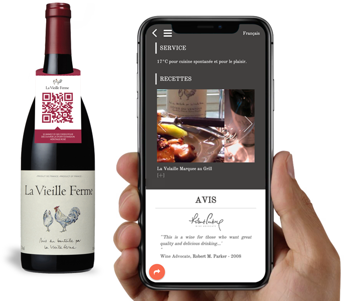 Exemple de page produit accessible par QR Code vin.co