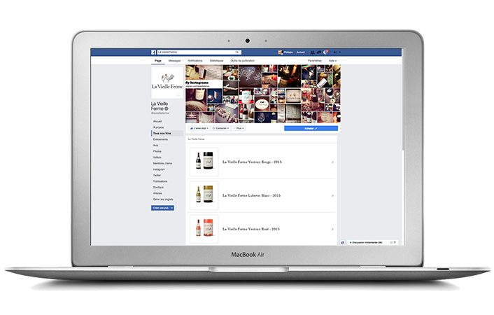 Catalogue produits vin.co accessible depuis les réseaux sociaux